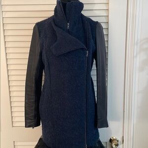 Truth and Pride Combination Navy Women's Alpaca Jacket Black Leather Sleeves